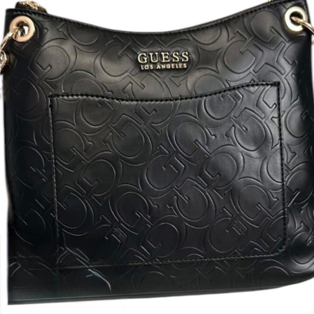GUESS Black Embossed Logo Shoulder Bag